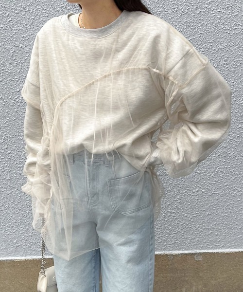 Bab（バブ）の「チュールレイヤード裏起毛スウェット（スウェット・レディース・杢グレー/グレイッシュベージュ/ホワイト系その他・FREE）」の12枚目の写真