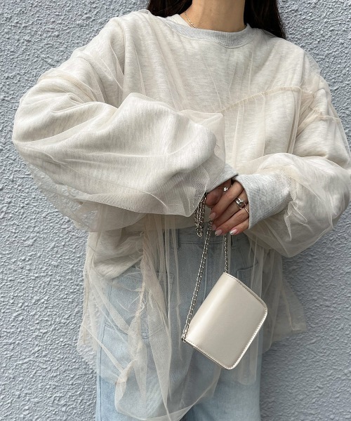 Bab（バブ）の「チュールレイヤード裏起毛スウェット（スウェット・レディース・杢グレー/グレイッシュベージュ/ホワイト系その他・FREE）」の14枚目の写真