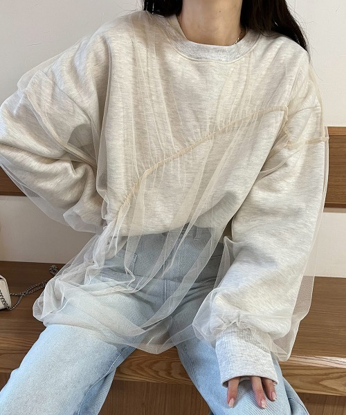 Bab（バブ）の「チュールレイヤード裏起毛スウェット（スウェット・レディース・杢グレー/グレイッシュベージュ/ホワイト系その他・FREE）」の17枚目の写真