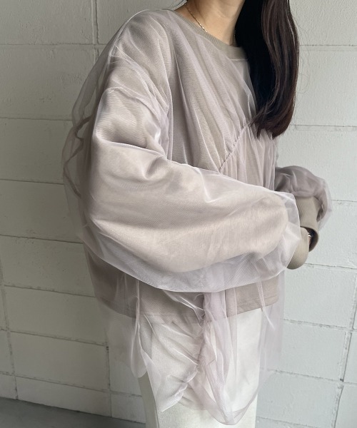 Bab（バブ）の「チュールレイヤード裏起毛スウェット（スウェット・レディース・杢グレー/グレイッシュベージュ/ホワイト系その他・FREE）」の21枚目の写真