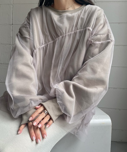 Bab（バブ）の「チュールレイヤード裏起毛スウェット（スウェット・レディース・杢グレー/グレイッシュベージュ/ホワイト系その他・FREE）」の22枚目の写真