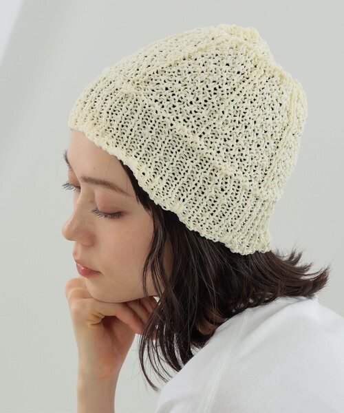 Ray BEAMS（レイビームス）の「Ray BEAMS / クロシェ ニット帽（ニットキャップ/ビーニー・レディース・ブラック/オフホワイト・ONE SIZE）」の4枚目の写真