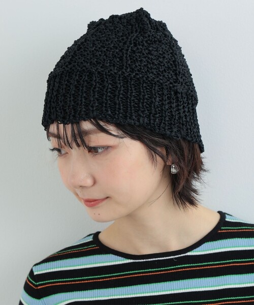 Ray BEAMS（レイビームス）の「Ray BEAMS / クロシェ ニット帽（ニットキャップ/ビーニー・レディース・ブラック/オフホワイト・ONE SIZE）」の5枚目の写真