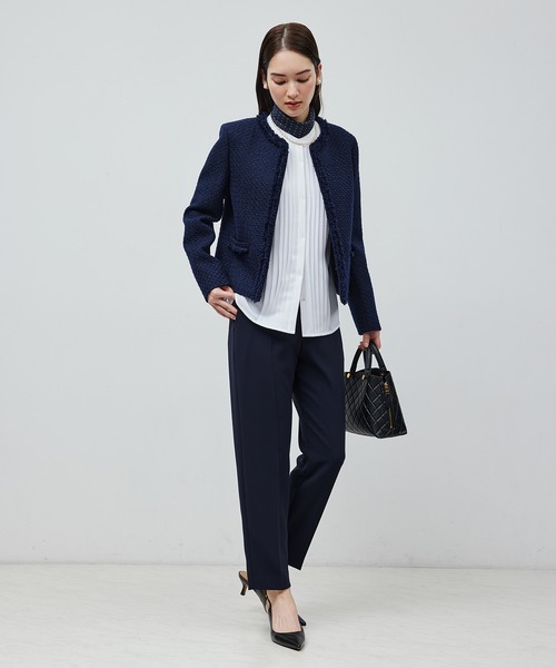 ROPE'（ロペ）の「トリアセテート フロントタックブラウス【セレモニー/通勤対応】【洗える】（シャツ/ブラウス・レディース・ホワイト/ネイビー・FREE）」の3枚目の写真