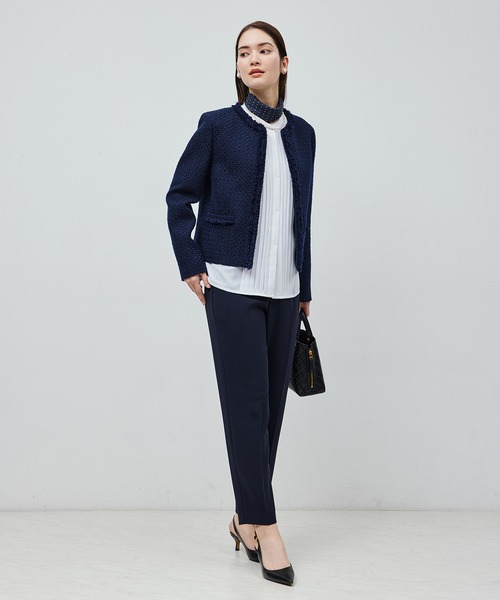 ROPE'（ロペ）の「トリアセテート フロントタックブラウス【セレモニー/通勤対応】【洗える】（シャツ/ブラウス・レディース・ホワイト/ネイビー・FREE）」の4枚目の写真