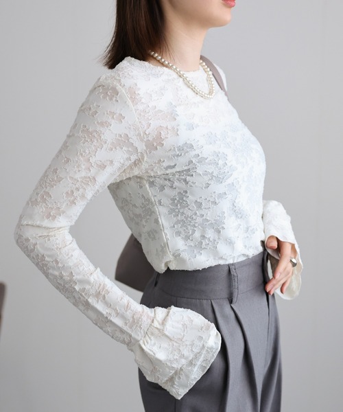 セール】ペプラムスリーブ ジャガードトップス/カットソー（T