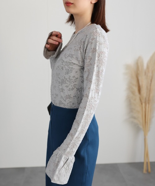 sakishimatokyo(サキシマトーキョー)の「ペプラムスリーブ ジャガードトップス/カットソー(Tシャツ/カットソー・レディース・アイボリー/ブラック/オフホワイト/グレー・FREE)」の12枚目の写真