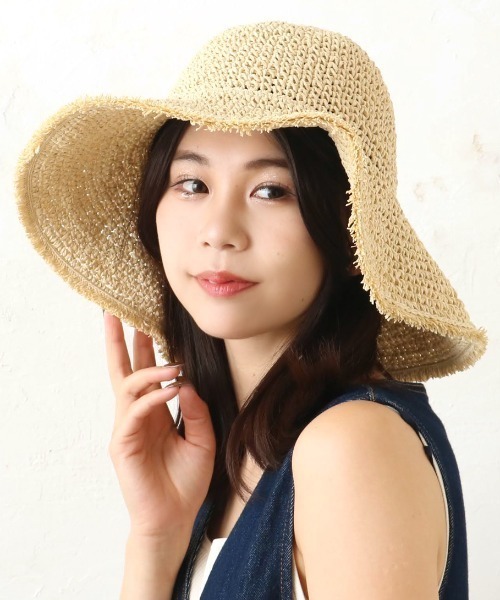 polka polka（ポルカポルカ）の「polka polka / ポルカポルカ ツバ広 フリンジ ペーパーハット 434 28412 SDI（キャップ・レディース・ベージュ/ナチュラル・FREE）」の2枚目の写真