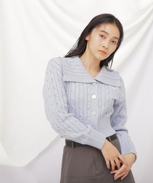 セール】◇コットンブレンドケーブルニット ボタン（ニット/セーター  