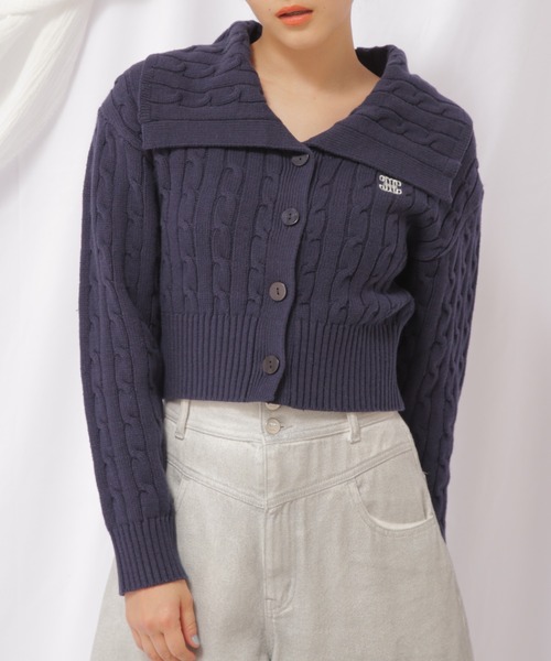 JILL by JILL STUART（ジルバイジルスチュアート）の「◇コットンブレンドケーブルニット ボタン（ニット/セーター・レディース・グレー/ホワイト/ブルー/ネイビー・FREE）」の3枚目の写真