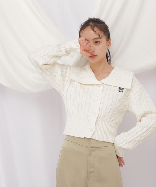 JILL by JILL STUART（ジルバイジルスチュアート）の「◇コットンブレンドケーブルニット ボタン（ニット/セーター・レディース・グレー/ホワイト/ブルー/ネイビー・FREE）」の5枚目の写真