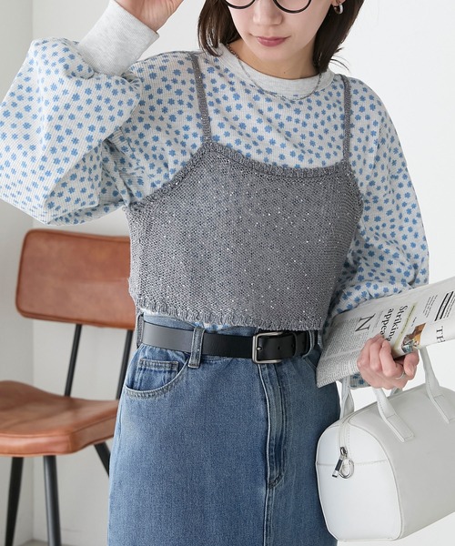 BONLECILL(ボンルシール)の「ラメスパンコールニットキャミビスチェ(キャミソール・レディース・ブラック/アイボリー/グレー/ゴールド・FREE)」の18枚目の写真