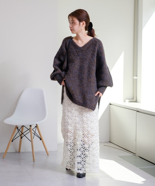 Kastane（カスタネ）の「【WEB限定/ウエストゴム/ペチコート付き】フラワーシアースカート（スカート・レディース・ブラック/アイボリー・FREE）」の8枚目の写真