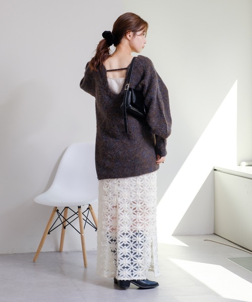 Kastane（カスタネ）の「【WEB限定/ウエストゴム/ペチコート付き】フラワーシアースカート（スカート・レディース・ブラック/アイボリー・FREE）」の9枚目の写真