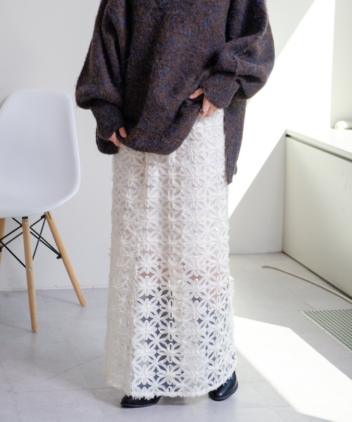 Kastane（カスタネ）の「【WEB限定/ウエストゴム/ペチコート付き】フラワーシアースカート（スカート・レディース・ブラック/アイボリー・FREE）」の10枚目の写真