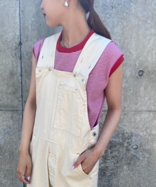 Healthknit（ヘルスニット）の「【LEE 6月号掲載】[HEALTHKNIT/ヘルスニット] 別注 ワッフルボーダー ノースリーブカットソー（Tシャツ/カットソー・レディース・ブラック/グリーン/レッド/ホワイト・F）」の4枚目の写真