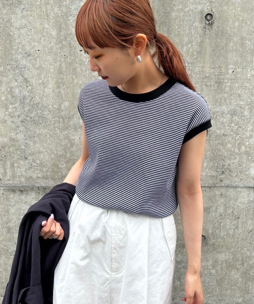 Healthknit（ヘルスニット）の「【LEE 6月号掲載】[HEALTHKNIT/ヘルスニット] 別注 ワッフルボーダー ノースリーブカットソー（Tシャツ/カットソー・レディース・ブラック/グリーン/レッド/ホワイト・F）」の2枚目の写真