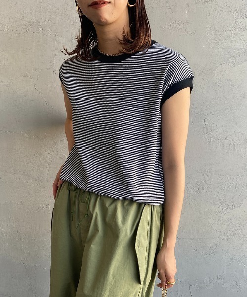 Healthknit（ヘルスニット）の「【LEE 6月号掲載】[HEALTHKNIT/ヘルスニット] 別注 ワッフルボーダー ノースリーブカットソー（Tシャツ/カットソー・レディース・ブラック/グリーン/レッド/ホワイト・F）」の18枚目の写真