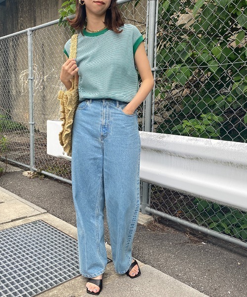 Healthknit（ヘルスニット）の「【LEE 6月号掲載】[HEALTHKNIT/ヘルスニット] 別注 ワッフルボーダー ノースリーブカットソー（Tシャツ/カットソー・レディース・ブラック/グリーン/レッド/ホワイト・F）」の7枚目の写真