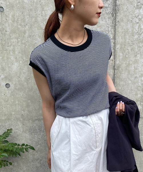 Healthknit（ヘルスニット）の「【LEE 6月号掲載】[HEALTHKNIT/ヘルスニット] 別注 ワッフルボーダー ノースリーブカットソー（Tシャツ/カットソー・レディース・ブラック/グリーン/レッド/ホワイト・F）」の11枚目の写真