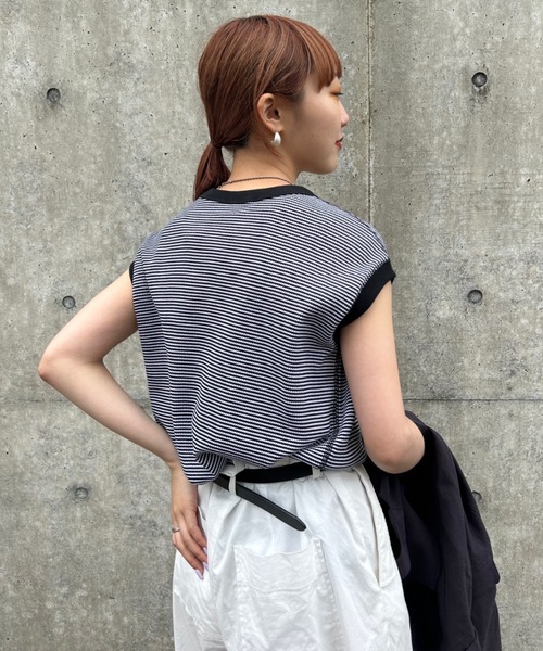 Healthknit（ヘルスニット）の「【LEE 6月号掲載】[HEALTHKNIT/ヘルスニット] 別注 ワッフルボーダー ノースリーブカットソー（Tシャツ/カットソー・レディース・ブラック/グリーン/レッド/ホワイト・F）」の12枚目の写真