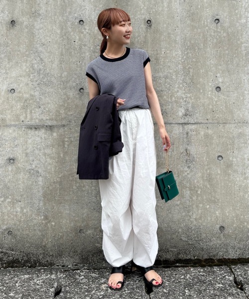 Healthknit（ヘルスニット）の「【LEE 6月号掲載】[HEALTHKNIT/ヘルスニット] 別注 ワッフルボーダー ノースリーブカットソー（Tシャツ/カットソー・レディース・ブラック/グリーン/レッド/ホワイト・F）」の5枚目の写真
