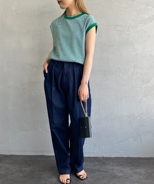 Healthknit（ヘルスニット）の「【LEE 6月号掲載】[HEALTHKNIT/ヘルスニット] 別注 ワッフルボーダー ノースリーブカットソー（Tシャツ/カットソー・レディース・ブラック/グリーン/レッド/ホワイト・F）」の8枚目の写真