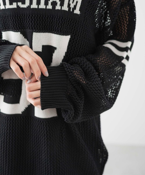 WEGO（ウィゴー）の「WEGO/ロゴメッシュジャガードニット（ニット/セーター・レディース・ブラック/オフホワイト/その他1・FREE）」の7枚目の写真
