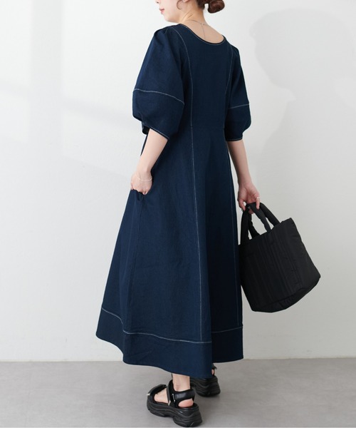 natural couture(ナチュラルクチュール)の「プチナチュ/ランタンスリーブワンピース(ワンピース・レディース・ブラック/インディゴブルー/ベージュ/ドット・SMALL)」の15枚目の写真