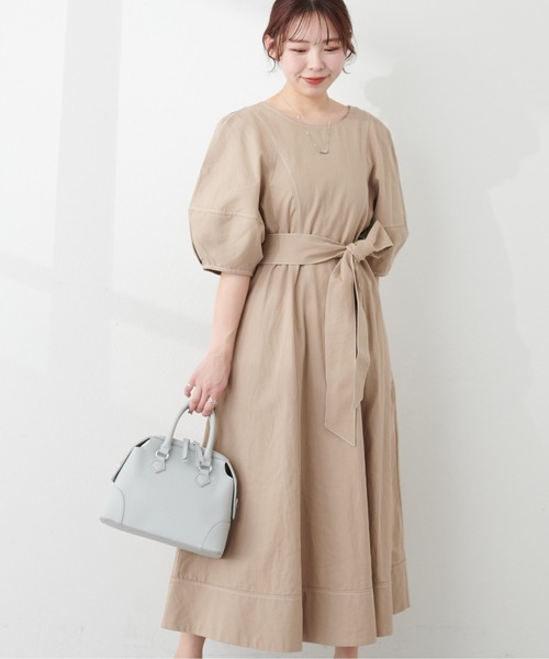 natural couture(ナチュラルクチュール)の「プチナチュ/ランタンスリーブワンピース(ワンピース・レディース・ブラック/インディゴブルー/ベージュ/ドット・SMALL)」の10枚目の写真