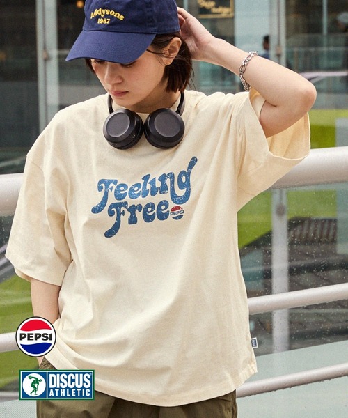 PEPSI（ペプシ）の「【DISCUS ATHLETIC×PEPSI】コラボ ヴィンテージライクプリントデザイン ロゴ刺繍 オーバーサイズ半袖Tシャツ（Tシャツ/カットソー・メンズ・アイボリー系/ホワイト系3/ホワイト系1/ホワイト系2/アイボリー系2/アイボリー系3/ホワイト/アイボリー系1・M/L）」の7枚目の写真