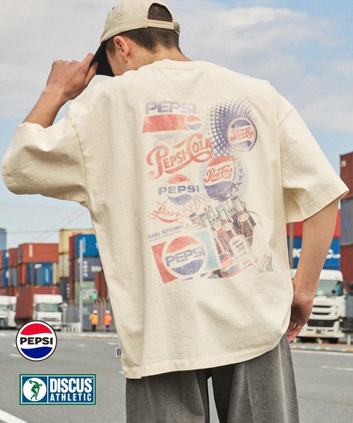PEPSI（ペプシ）の「【DISCUS ATHLETIC×PEPSI】コラボ ヴィンテージライクプリントデザイン ロゴ刺繍 オーバーサイズ半袖Tシャツ（Tシャツ/カットソー・メンズ・アイボリー系/ホワイト系3/ホワイト系1/ホワイト系2/アイボリー系2/アイボリー系3/ホワイト/アイボリー系1・M/L）」の8枚目の写真