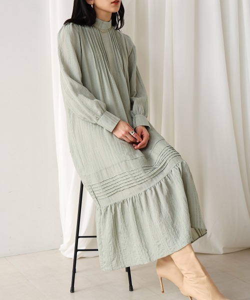 Bou Jeloud（ブージュルード）の「ハイネックシアーストライプワンピース（ワンピース・レディース・ブラック/グリーン/ネイビー・38）」の3枚目の写真