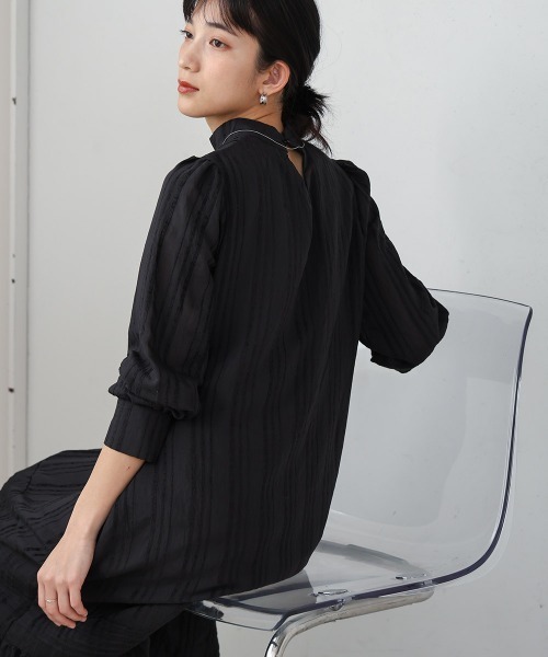 Bou Jeloud（ブージュルード）の「ハイネックシアーストライプワンピース（ワンピース・レディース・ブラック/グリーン/ネイビー・38）」の2枚目の写真