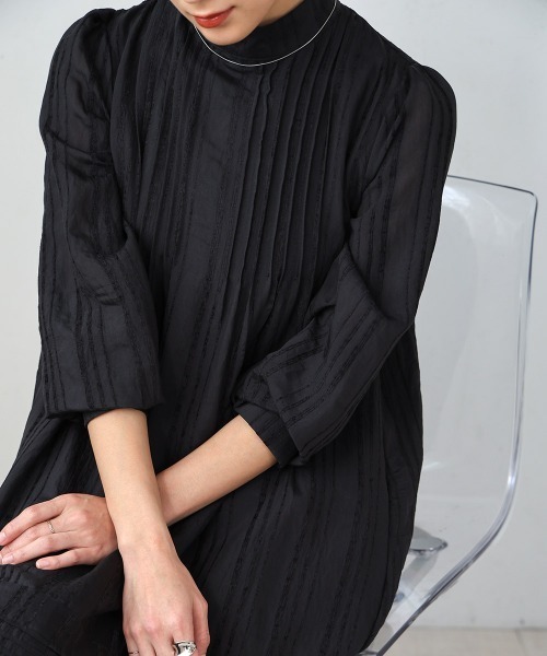 Bou Jeloud（ブージュルード）の「ハイネックシアーストライプワンピース（ワンピース・レディース・ブラック/グリーン/ネイビー・38）」の7枚目の写真