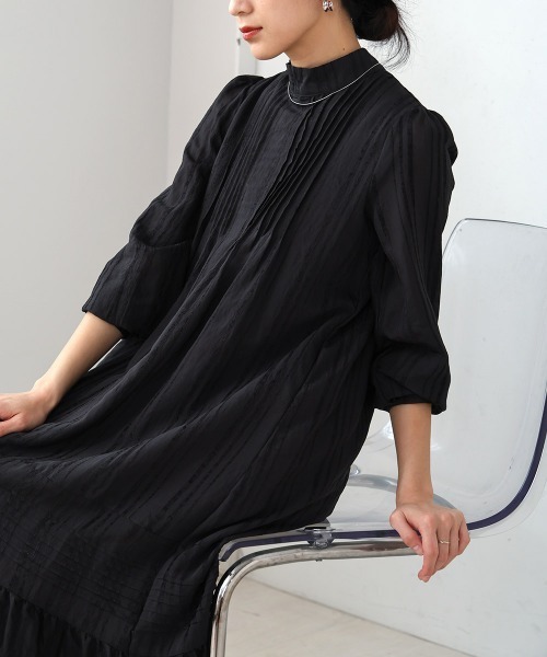 Bou Jeloud（ブージュルード）の「ハイネックシアーストライプワンピース（ワンピース・レディース・ブラック/グリーン/ネイビー・38）」の8枚目の写真