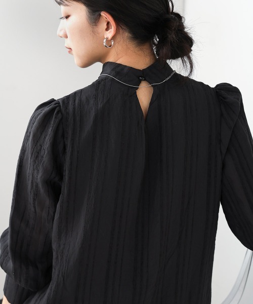 Bou Jeloud（ブージュルード）の「ハイネックシアーストライプワンピース（ワンピース・レディース・ブラック/グリーン/ネイビー・38）」の10枚目の写真