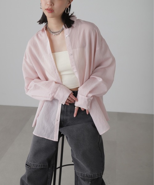 FREE'S MART（フリーズマート）の「シアーストライプオーバーシャツ（シャツ/ブラウス・レディース・ホワイト系その他/ブルー系その他2/ピンク系その他/ブルー系その他・FREE）」の4枚目の写真