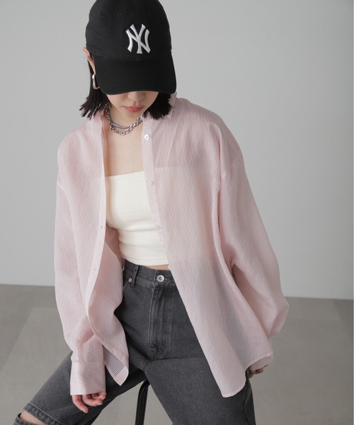 FREE'S MART（フリーズマート）の「シアーストライプオーバーシャツ（シャツ/ブラウス・レディース・ホワイト系その他/ブルー系その他2/ピンク系その他/ブルー系その他・FREE）」の10枚目の写真