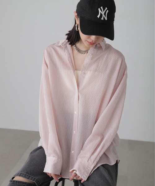 シアーストライプオーバーシャツ シアーストライプオーバーシャツ(1 LIGHT BEIGE): : メンズ