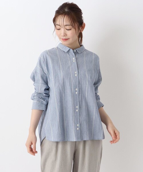 one'sterrace（ワンズテラス）の「楊柳ガーゼ 前開ブラウス（シャツ/ブラウス・レディース・ホワイト系9/ブルー系その他7/ブラック系8・02）」の3枚目の写真