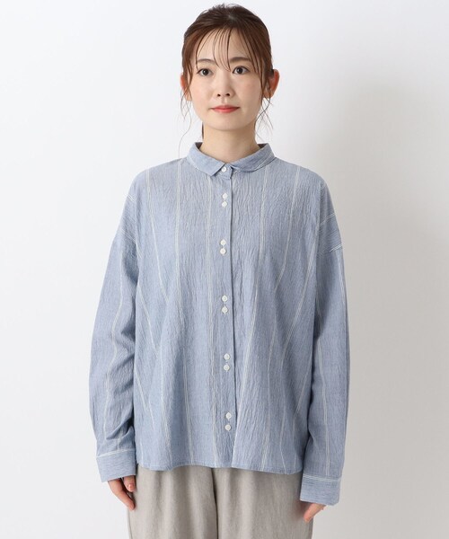 one'sterrace（ワンズテラス）の「楊柳ガーゼ 前開ブラウス（シャツ/ブラウス・レディース・ホワイト系9/ブルー系その他7/ブラック系8・02）」の4枚目の写真