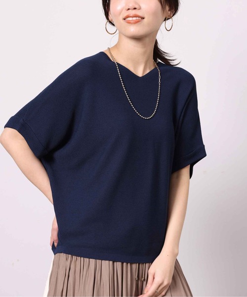 Chez toi(シェトワ)の「シャリニット5分袖プルオーバー(ニット/セーター・レディース・オフホワイト/ブルー/ブラック/レッド・FREE)」の15枚目の写真