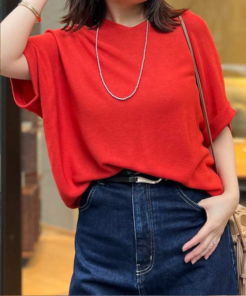 Chez toi(シェトワ)の「シャリニット5分袖プルオーバー(ニット/セーター・レディース・オフホワイト/ブルー/ブラック/レッド・FREE)」の20枚目の写真