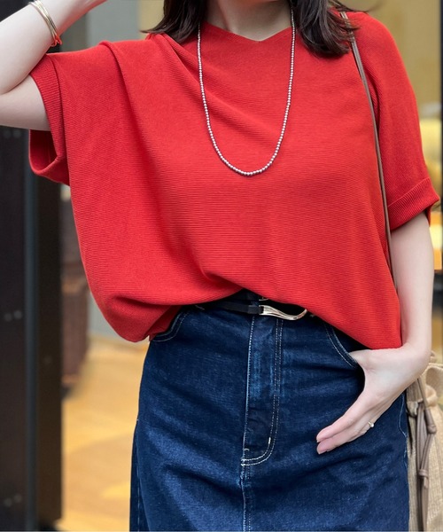 Chez toi(シェトワ)の「シャリニット5分袖プルオーバー(ニット/セーター・レディース・オフホワイト/ブルー/ブラック/レッド・FREE)」の21枚目の写真