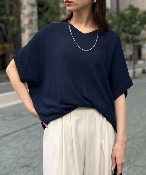 Chez toi(シェトワ)の「シャリニット5分袖プルオーバー(ニット/セーター・レディース・オフホワイト/ブルー/ブラック/レッド・FREE)」の11枚目の写真