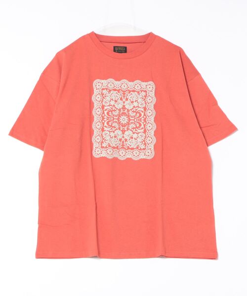 BIG FIELD(ビッグフィールド)の「レースプリントTシャツ/おとな(Tシャツ/カットソー・レディース・チャコール/レッド/オフホワイト・160cm)」の7枚目の写真