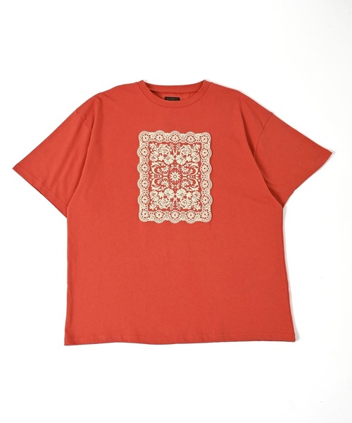 BIG FIELD(ビッグフィールド)の「レースプリントTシャツ/おとな(Tシャツ/カットソー・レディース・チャコール/レッド/オフホワイト・160cm)」の12枚目の写真