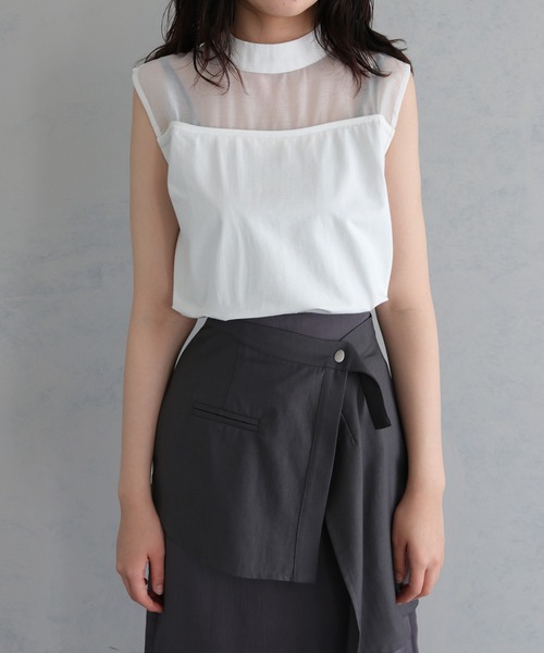 &g'aime（アンジェム）の「【&g’aime】合皮パイピングノースリトップス（Tシャツ/カットソー・レディース・ブラック/ホワイト・FREE）」の15枚目の写真