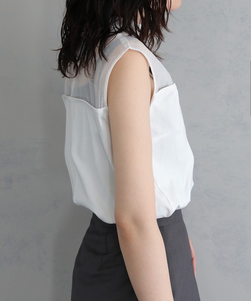 &g'aime（アンジェム）の「【&g’aime】合皮パイピングノースリトップス（Tシャツ/カットソー・レディース・ブラック/ホワイト・FREE）」の21枚目の写真